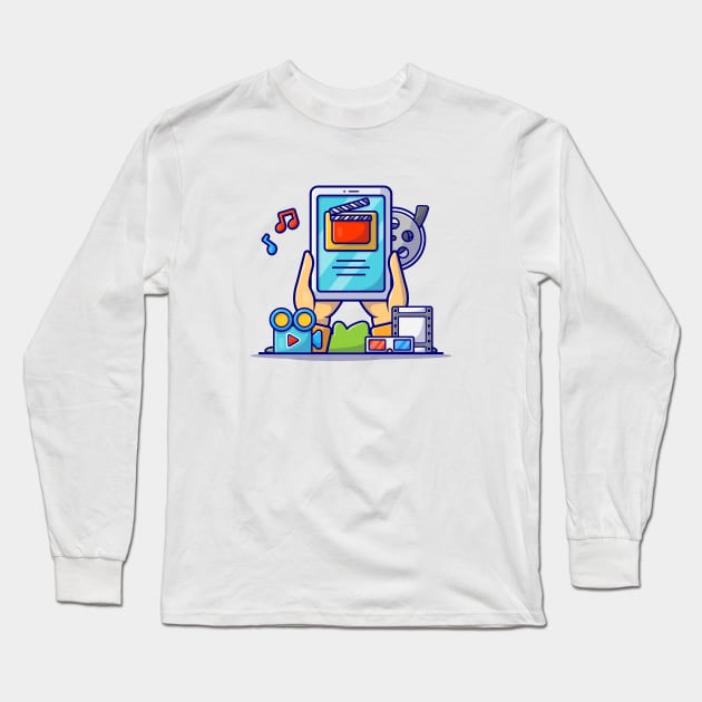 Online Movie Cartoon Vector Icon Illustration Long Sleeve T-Shirt by Catalyst Labs